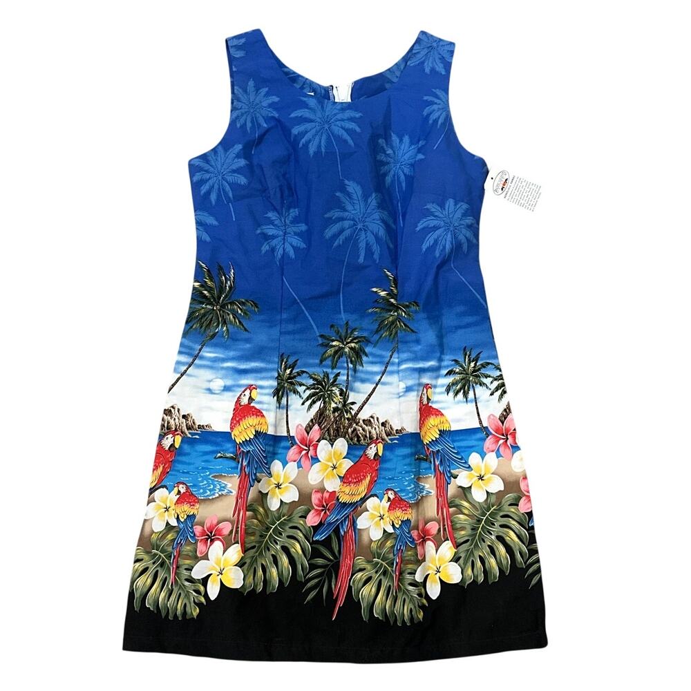 Pacific Legend Apparel Vintage Blue Hawaiian Tropical Sundress Parrots Sz M